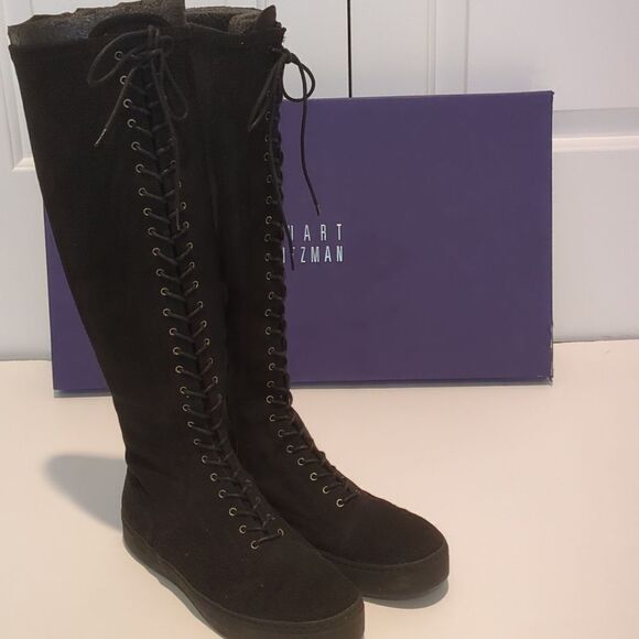 Stuart Weitzman Downtown Lace-Up Suede Tall Boot - Picture 14 of 16
